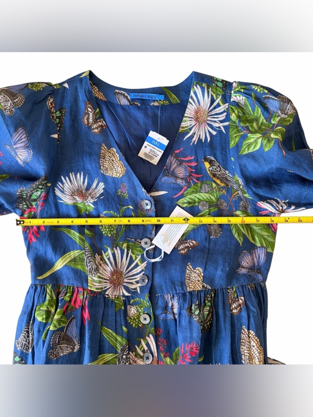 J. Mclaughlin Annora Linen Jardin Mariposa Floral Button up Sleeve Midi Dress M - Picture 10 of 11